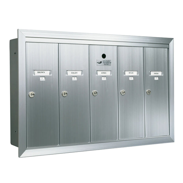 5 Compartment Fully Recessed Vertical Replacement Mailboxes- Anodized Aluminum