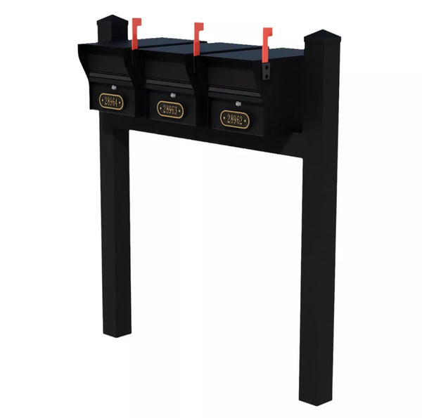 Whitehall Triple Mount MailVault Mailbox Rack with Pyramid Caps (3 Mailboxes, Tri-Mount Rack with MailVault Hardware)