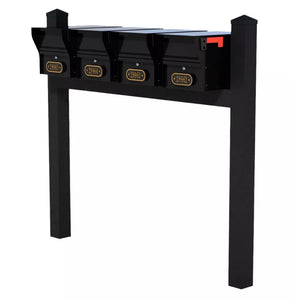Whitehall Quad Mount MailVault Mailbox Rack with Pyramid Caps (4 Mailboxes, Quad Mount Rack with MailVault Hardware)