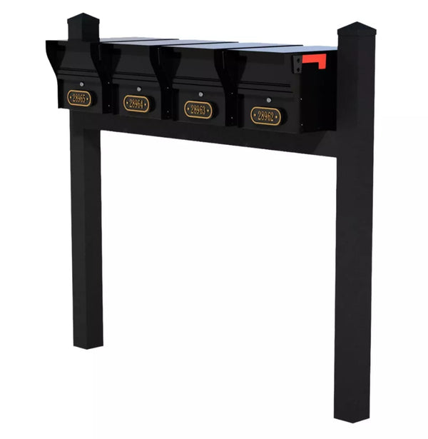 Whitehall Quad Mount MailVault Mailbox Rack with Pyramid Caps (4 Mailboxes, Quad Mount Rack with MailVault Hardware)