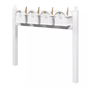 Balmoral Quad Mount Mailbox Set with Personalized Door Medallions & Ball Finials – Available in Black, Bronze, and White