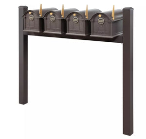 Balmoral Quad Mount Mailbox Set with Personalized Door Medallions & Cap Finials – Available in Black, Bronze, and White