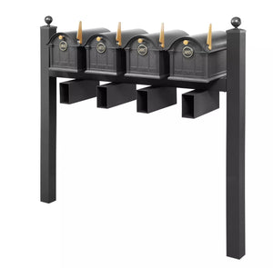 Balmoral Quad Mount Mailbox Set with Personalized Door Medallions, Newspaper Holders & Ball Finials – Available in Black, Bronze, and White