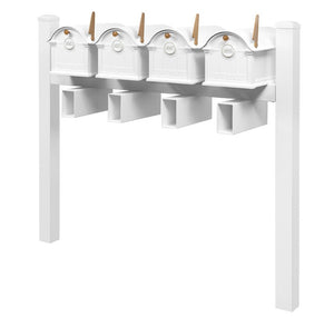 Balmoral Quad Mount Mailbox Set with Personalized Door Medallions, Newspaper Holders & Cap Finials – Available in Black, Bronze, and White