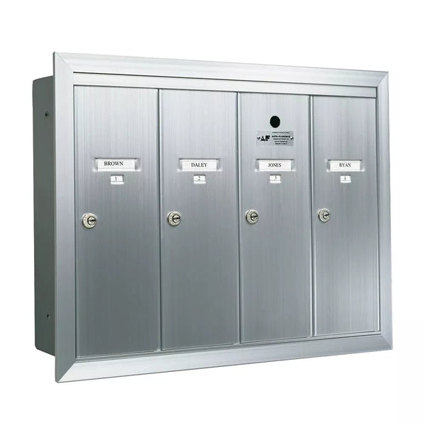 4 Compartment Fully Recessed Vertical Replacement Mailboxes- Anodized Aluminum