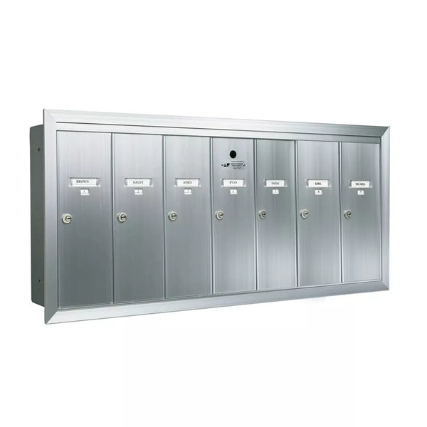 7 Compartment Fully Recessed Vertical Replacement Mailboxes- Anodized Aluminum