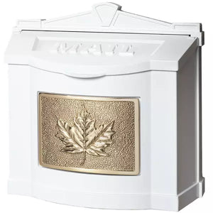 WM-C-Wall Mount Mailbox-White with Polished Brass