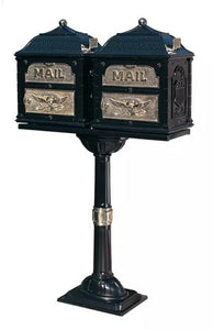 CL-DBL-Multi-Family Mailbox & Post Combo-Black with Antique Bronze