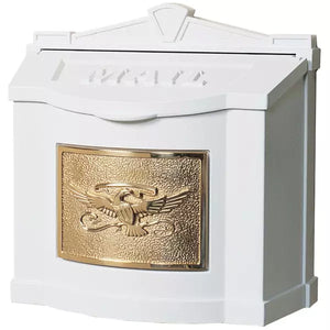 WM-Wall Mount Mailbox-White with Polished Brass